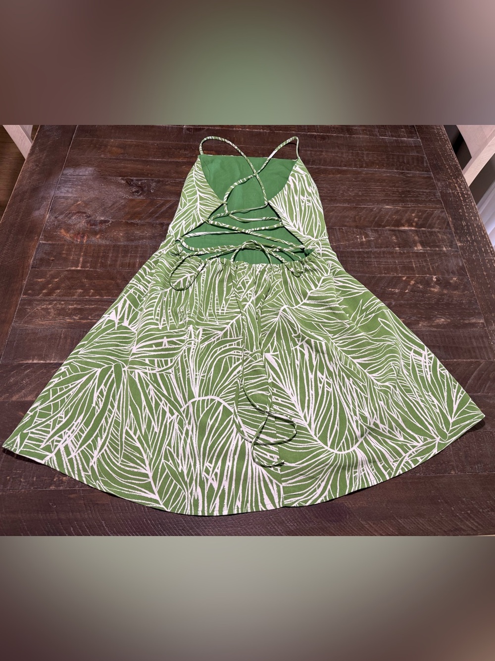 Lost + Wonder Green Tropic Palm Mini Dress Sz L Summer Vacay Resort Beach Party - Picture 8 of 13